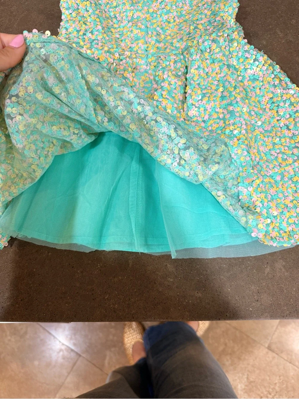 Heritage Mint Sequin Floral Party Dress - Picture 2 of 6